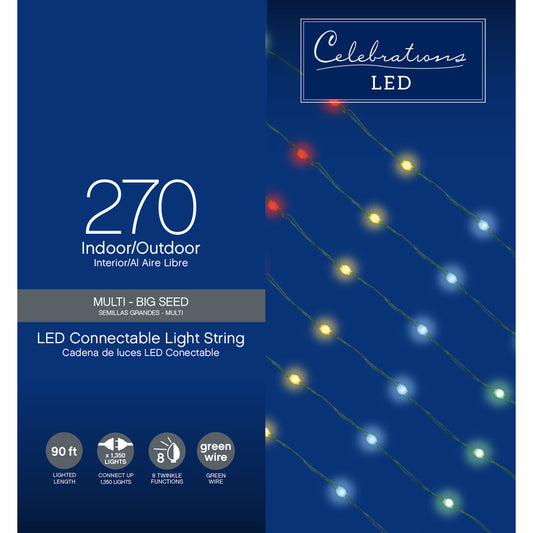 Celebrations LED Multi-Color 15W Micro Dot/Fairy 270-Bulb Green Wire String Christmas Light 90 ft.