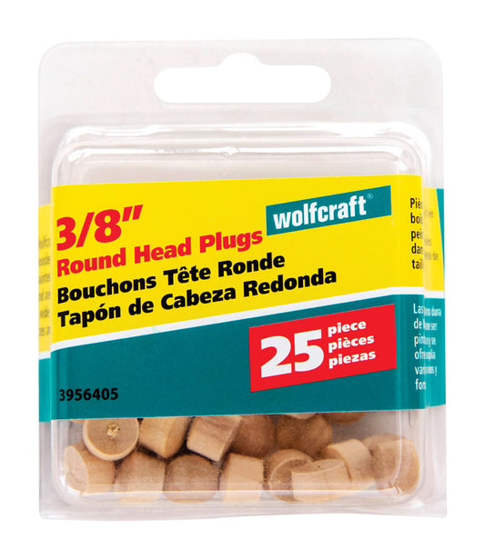 Wolfcraft Round Hardwood Head Plug 3/8 in. D X 1/4 in. L 1 pk Natural