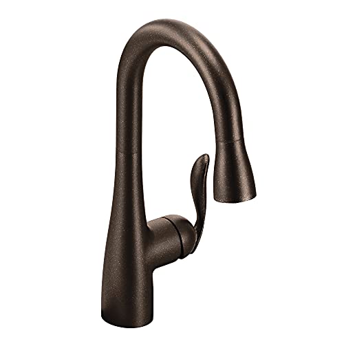 Oil rubbed bronze one-handle high arc pulldown bar faucet