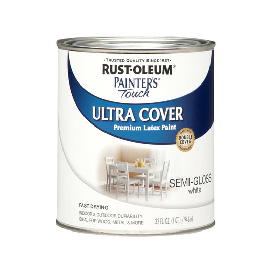 Rust-Oleum Painters Touch Ultra Cover Semi-Gloss White Paint Indoor and Outdoor 250 g/L 1 qt.