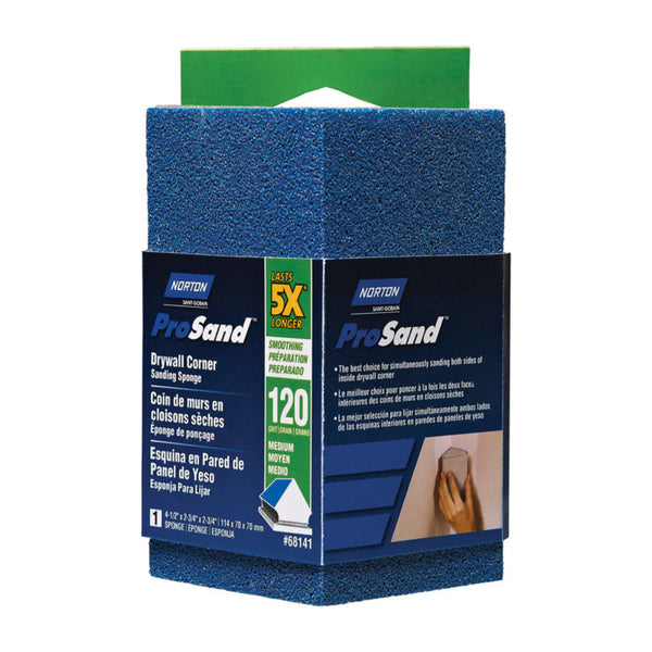 Esponja para lijar esquinas de grano medio Norton ProSand de 4,5 pulg., LX, 2,75 pulg., WX, 2,75 pulg., 120