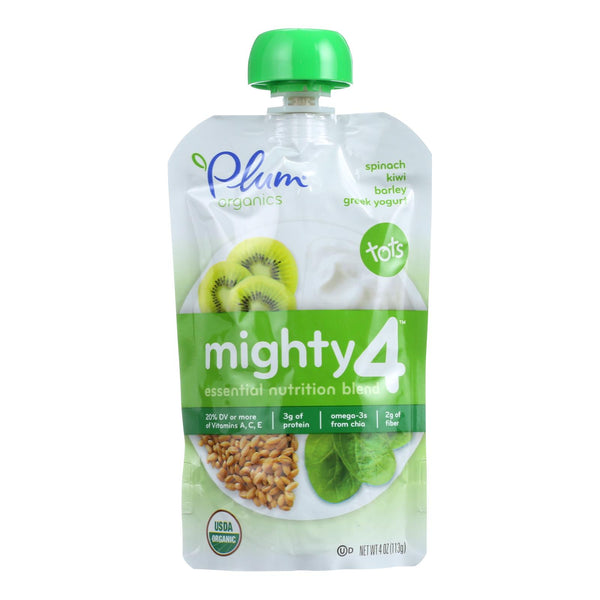 Plum Organics Essential Nutrition Blend - Mighty 4 - Spinach Kiwi Barley Greek Yogurt - 4 oz - Case of 6 (Pack of 6)