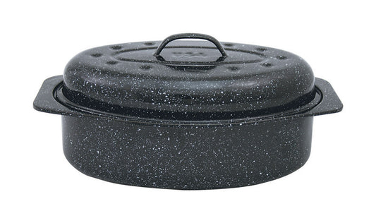 COLUMBIAN HOME Black Porcelain Enamel Covered Oval Roaster 7 lbs. Capacity (Pack of 2)