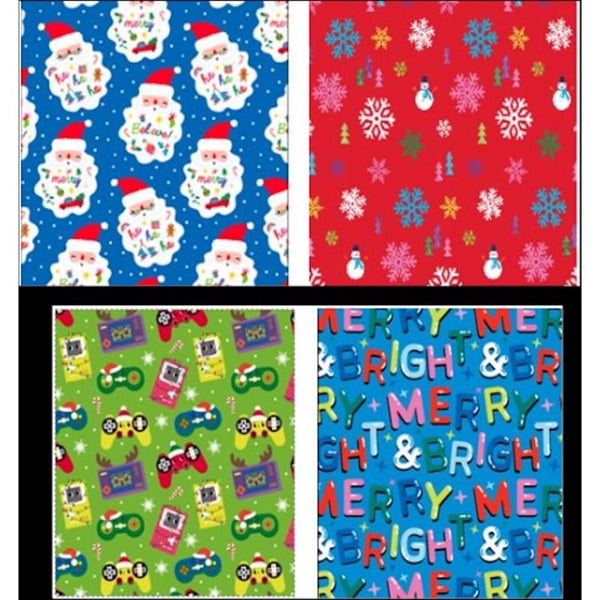 Paper Images Juvenille Assorted Santa/Snowman/Gaming/Merry and Bright Gift Wrap (Pack of 36)
