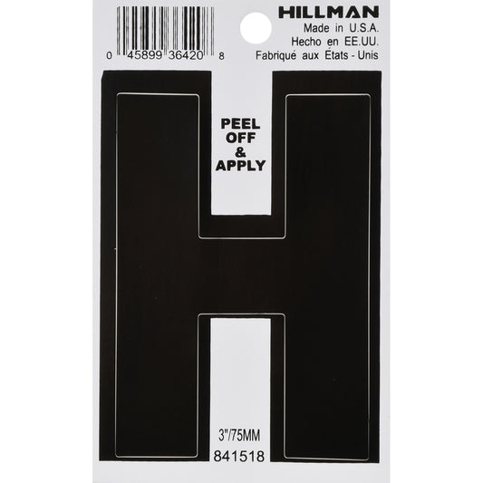 Hillman 3 in. Black Vinyl Self-Adhesive Letter H 1 pc (Pack of 6)