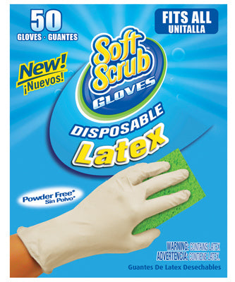 Soft Scrub Latex Disposable Gloves One Size Fits Most White Powdered 50 pk