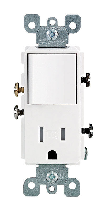 Leviton Decora 15 amps 125 V White Combination Switch/Outlet 5-15 R 1 pk