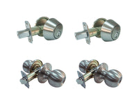 Faultless Ball Satin Stainless Steel Entry Knob and Single Cylinder Deadbolt Right Handed