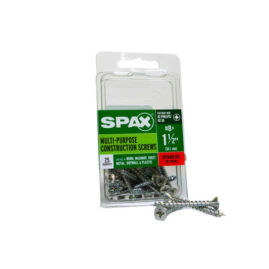 SPAX No. 8 x 1-1/2 in. L Phillips/Square Flat Head Zinc-Plated Steel Multi-Purpose Screw 25 each