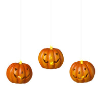 Gerson 4.5 in. Set of 3 Lighted Resin Halloween Pumpkins with Remote Hanging Decor (Pack of 6)