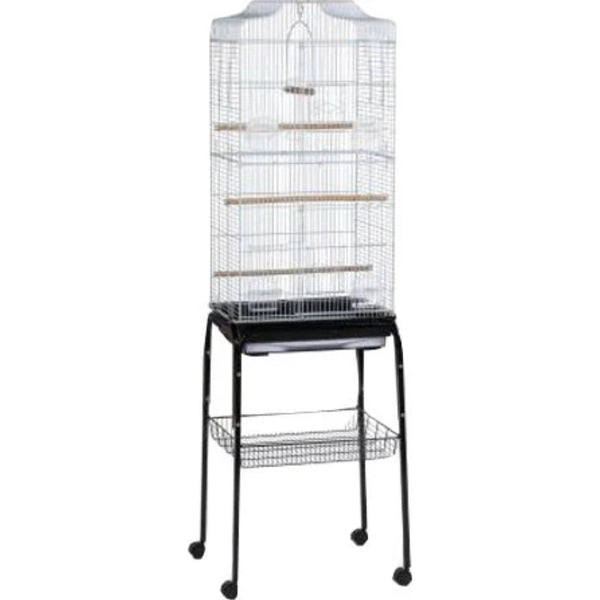 Prevue Pet Budgie Bird Cage and Rolling Stand Kit with Perches, Cups and Pull-Out Tray, White, 21.25 x 16.5 x 60.5 In