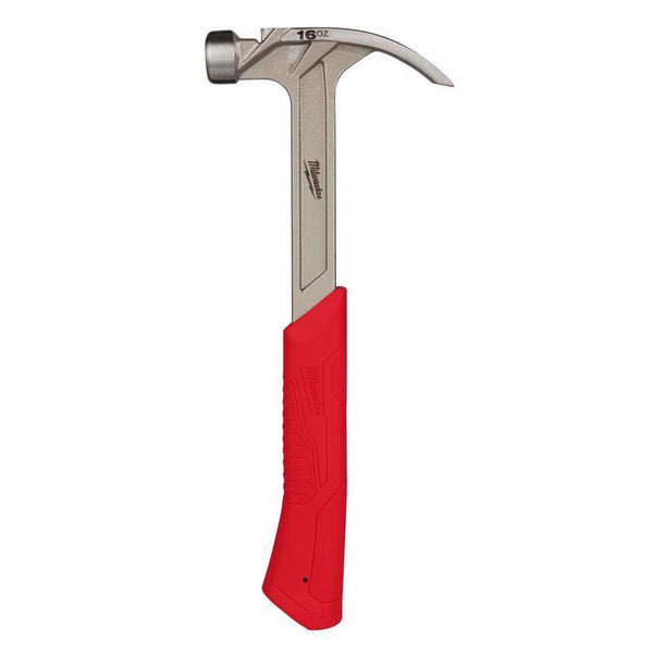 Martillo de garra híbrido de cara lisa de 16 oz de Milwaukee con mango de fibra de vidrio de 13 in