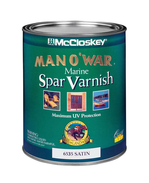 Barniz marino satinado Man O' War de bajo contenido de compuestos orgánicos volátiles (caja de 4) de Mccloskey 80-6535 Qt de 1 cuarto