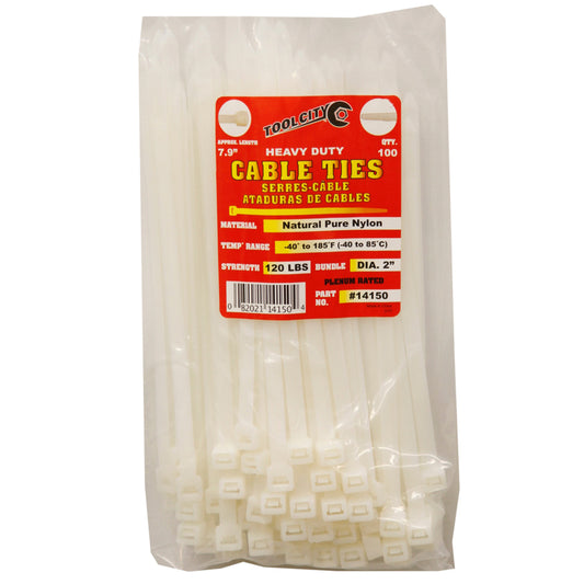 Tool City  7.9 in. L White  Cable Tie  100 pk