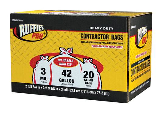 Ruffies Pro 42 gal Contractor Bags Wing Ties 20 pk 3 mil