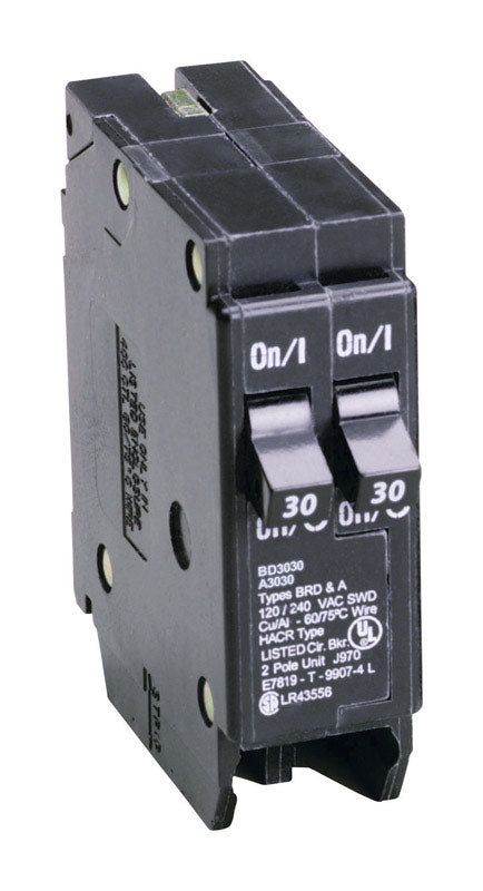 Eaton Cutler-Hammer 30/30A 120/240V 2-Pole Tandem Type BR Circuit Breaker 3 H x 1 W x 3 D in.