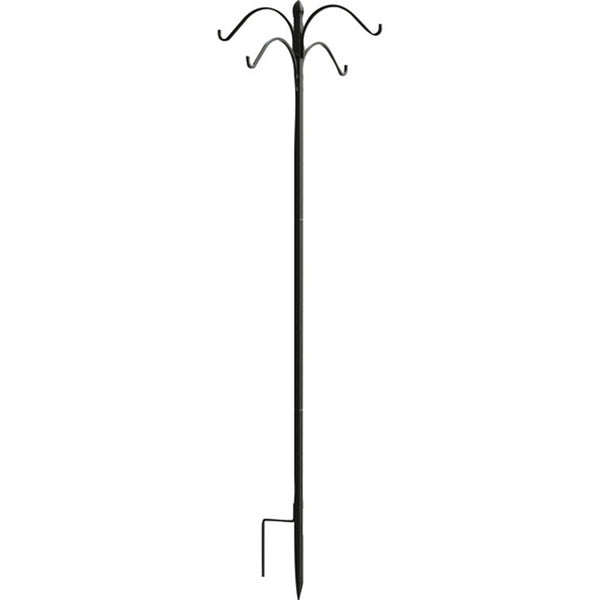 Panacea 4-Way Shepherd Hook 84 in Black Steel Outdoor Plant Hanger for Hanging Baskets and Garden Decor