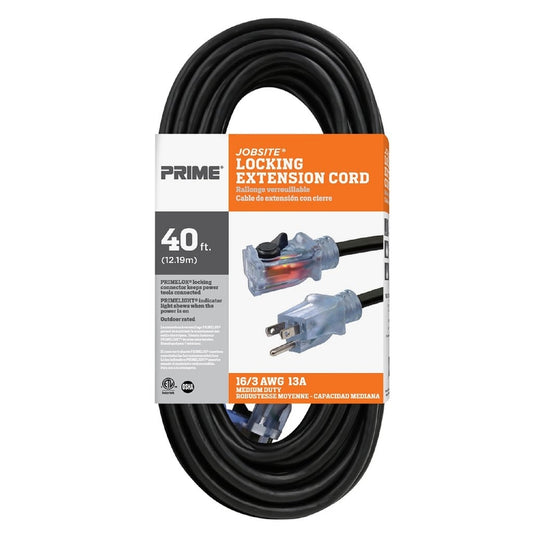 Prime Jobsite Outdoor 40 ft. L Black Extension Cord 16/3 SJTW