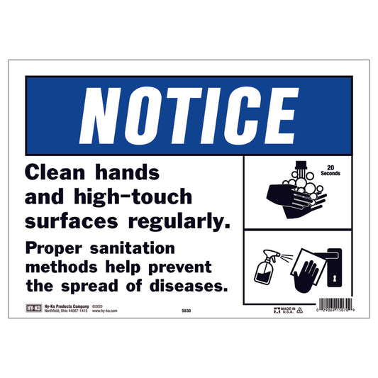Hy-Ko English White Health Safety Sign 10 in. H x 14 in. W (Pack of 5)