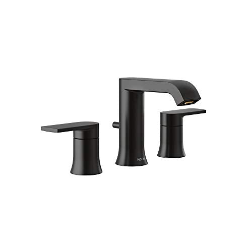 Matte black two-handle low arc bathroom faucet