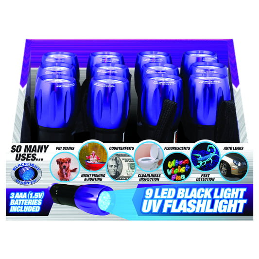 Blackstone Black/Purple Rugged Aluminum LED UV Flashlight AAA-Battery (Pack of 12)