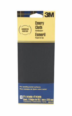 Assorted Emery Cloth Sandpaper, 3-2/3 x 9-In., 3-Pk.