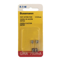 Bussmann 0.75 amps Fast Acting Glass Fuse 2 pk
