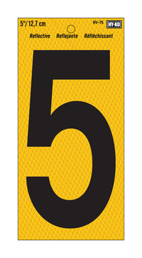Hy-Ko 5 in. Reflective Black Vinyl Number 5 Self-Adhesive 1 pc. (Pack of 10)
