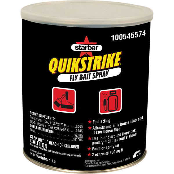 Starbar QuikStrike Fly Bait Spray 1 lb Fast-Acting Fly Killer for Barns Stables Poultry Houses and Livestock Areas