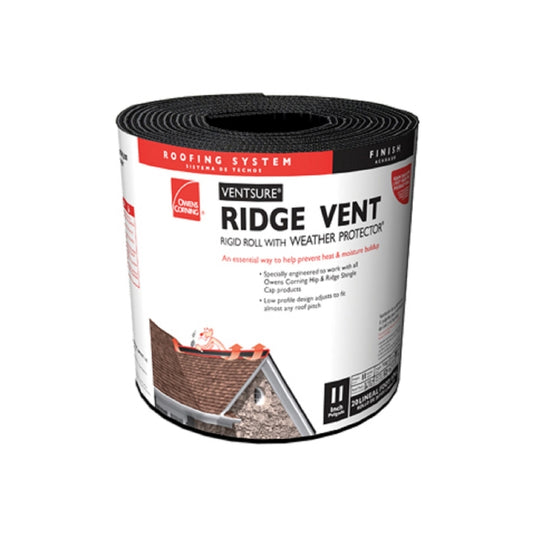 Owens Corning Ventsure Black Plastic Continuous Unfiltered Ridge Vent 20 ft. L x 11.25 in. W