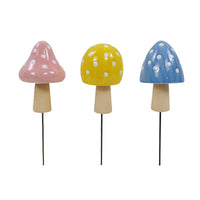Alpine Multicolored Ceramic 11 in. H Mushroom Planter Stake (Pack of 9)