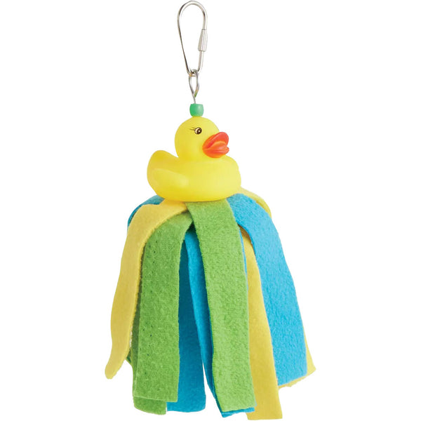 A&E Cage Company Happy Beaks Fuzzy Duck Comfort Hanging Bird Toy 7.48 in H x 3.94 in L with Plush Fabric and Clip