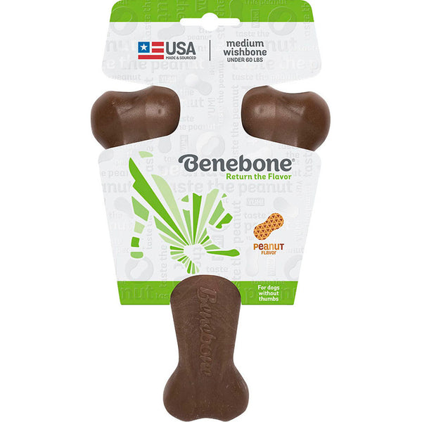 Benebone Wishbone Dog Chew Toy, Size MD, Peanut Butter Flavor, Durable Nylon, Ergonomic Wishbone Shape for Aggressive Chewers