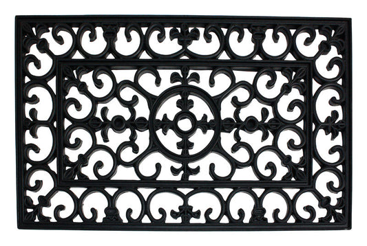 J & M Home Fashions 30 in. L X 18 in. W Black Wrought Iron Rubber Door Mat