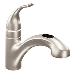 Spot resist stainless one-handle low arc pullout kitchen faucet