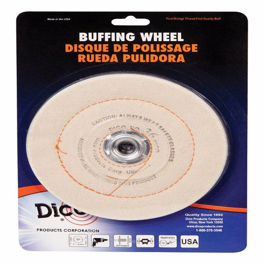 Dico Cotton Variable Speed Cushion Sewn Buffing Wheel 6 x 1 x 1/2 Arbor Hole Dia. in.