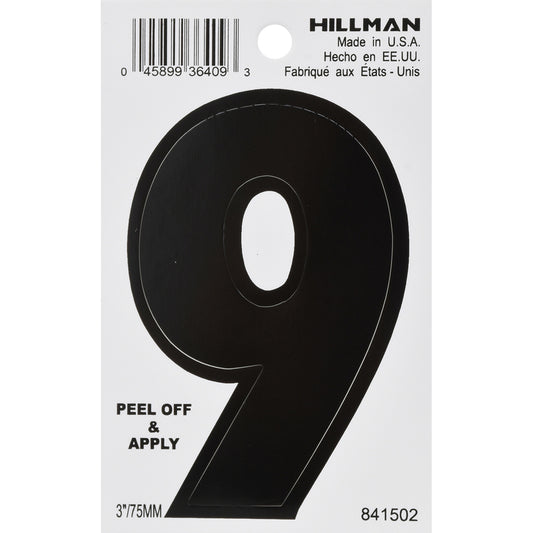 Hillman 3 in. Black Vinyl Self-Adhesive Number 9 1 pc (Pack of 6)