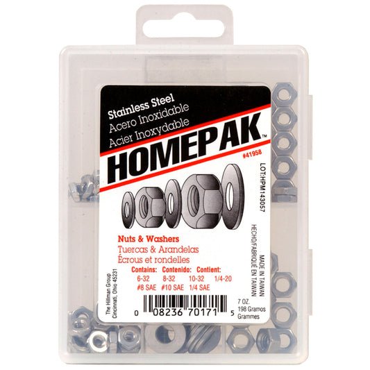 Homepak Assorted in. Stainless Steel SAE Nuts and Washers Kit 100 pc.
