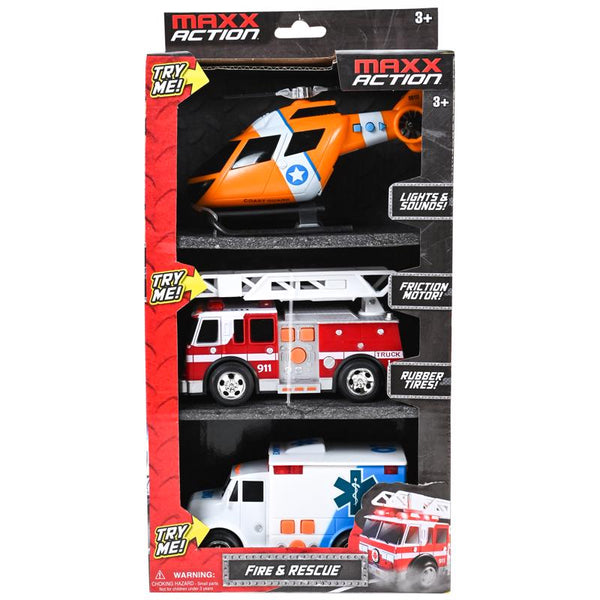Minivehículos de rescate de plástico multicolor Sunny Days Maxx Action (paquete de 6)