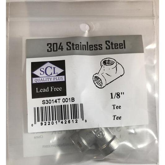 Smith-Cooper 1/8 in. FPT X 1/8 in. D FPT 1/8 in. D FPT Stainless Steel Tee