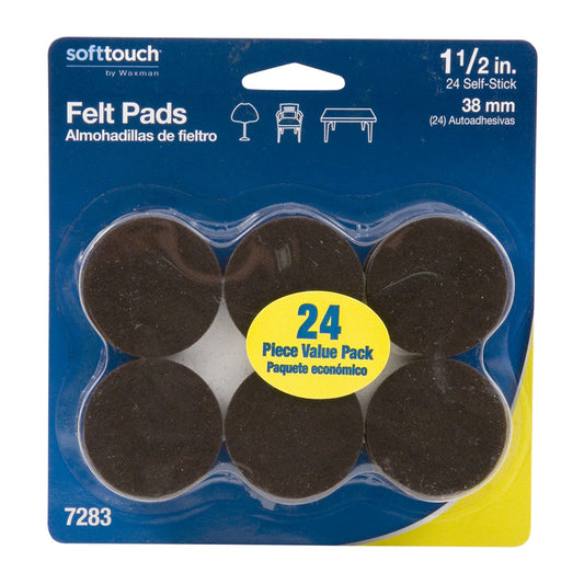 Softtouch Felt Self Adhesive Protective Pad Brown Round 1.5 in. W X 1.5 in. L 24 pk