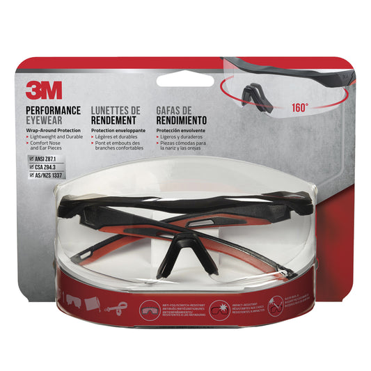 3M Anti-Fog Safety Glasses Clear Lens Black/Red Frame 1 pc