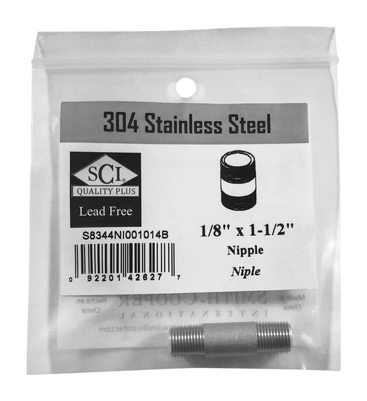 Smith-Cooper 1/8 in. MPT Stainless Steel 1-1/2 in. L Nipple