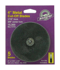 Gator 4 in. D X 3/8 in. X 1/16 in. thick Aluminum Oxide Type 1 Metal Cut-Off Blade 5 pc - Open Box