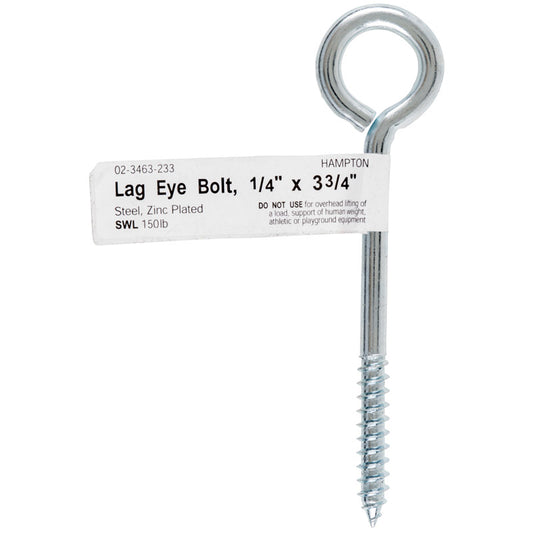 Hampton 1/4 in. x 3-3/4 in. L Zinc-Plated Steel Lag Thread Eyebolt Nut Included (Pack of 10)