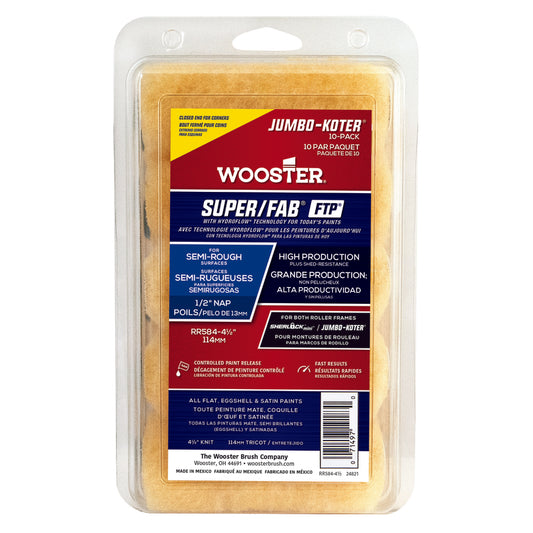 Wooster Super/FAB 4.5 in. W X 1/2 in. S Jumbo Paint Roller Cover 10 pk (Pack of 4)
