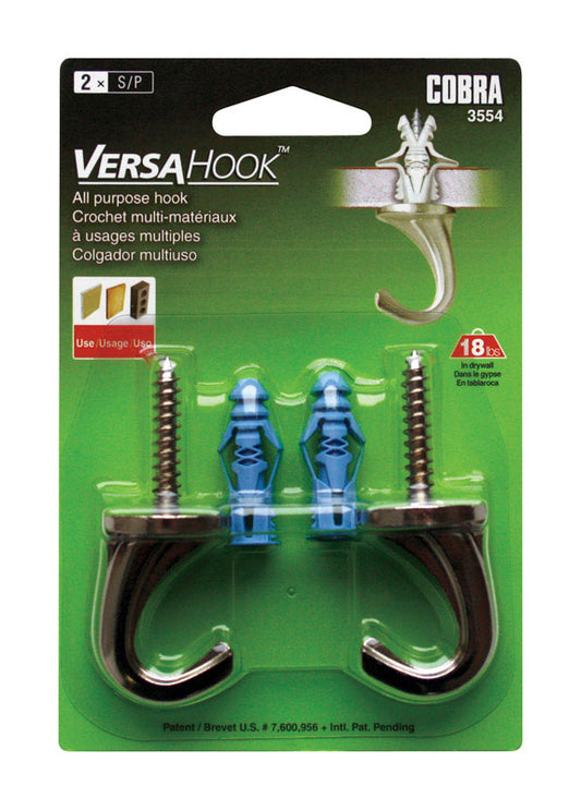 Cobra Brushed Nickel Silver Steel Small Plant Hook 18 lbs. Capacity 2-1/2 L in. (Pack of 5)