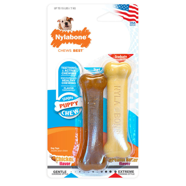 Nylabone Puppy Chew Classic Bone XS 2-Pack Chicken & Peanut Butter