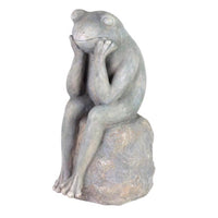 Exhart Fiberglass/MGO Gray 15.5 in. Frog Sitting On Stone Garden Statue