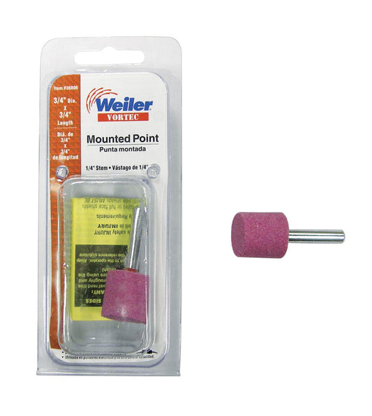 Weiler Vortec 3/4 in. Dia. x 0.25 in. L Aluminum Oxide Stem Mounted Point Cylinder 47000 rpm 1 pc.